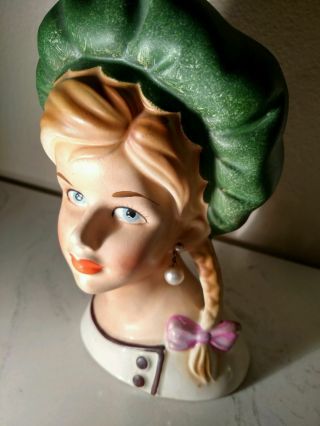 Vintage Teen Lady Head Vase Headvase Pearl Earrings Girl Extremely rare 3