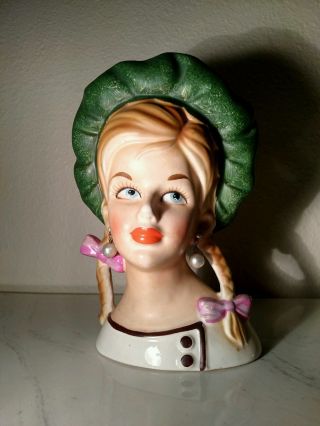 Vintage Teen Lady Head Vase Headvase Pearl Earrings Girl Extremely rare 9