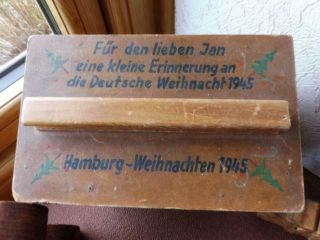 German WW2 1945 dated Hamburg wooden Childs Toy,  painted box inscription to Jan 2
