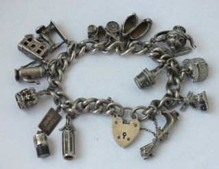 Solid Sterling Silver Charm Bracelet With Assorted Charms/ L 14 Cm/ 82 G