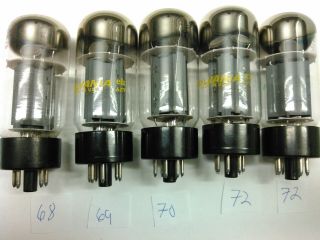 (5) Vintage Sylvania 6l6gc Vacuum Tubes Closely Matched Tall Glass Dual Halo Usa