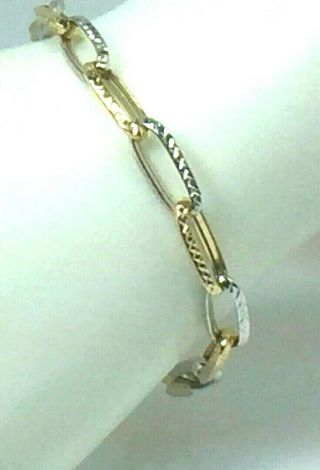 Stunning 14k Two Tone Gold Oval Texture Link Bracelet.  7.  5 ".  6.  4gm.  Nwot