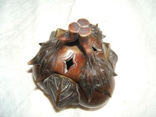 japanese meiji era period bronze incense burner organic fruit floral leaf bulb 4