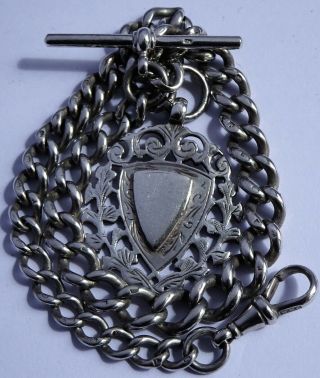 Fantastic Heavy Solid Sterling Silver Pocket Watch Albert Chain & Silver Fob