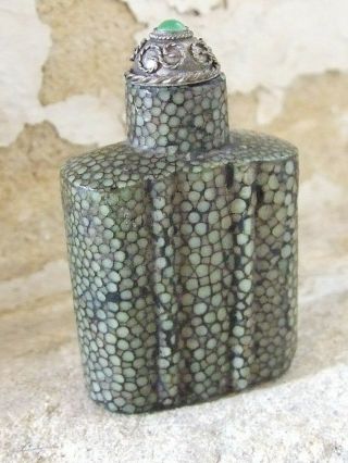 Antique Chinese Miniature Shagreen Snuff Bottle With Spoon