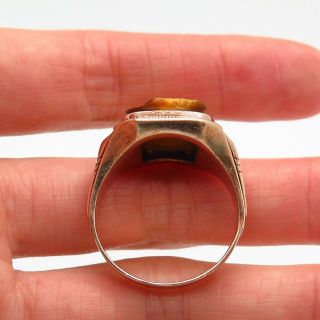 Antique Ostby & Barton 10K Gold Tiger Eye Gem Intaglio Roman Soldier Men ' s Ring 6