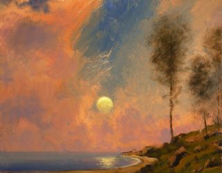 Oil Painting Landscape Signed 1 Western Art Antique Vintage Moon Lake Max Cole