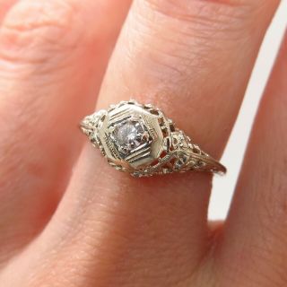 Antique Art Deco 585/14k White Gold Diamond 0.  15ct Filigree Ornate Ring