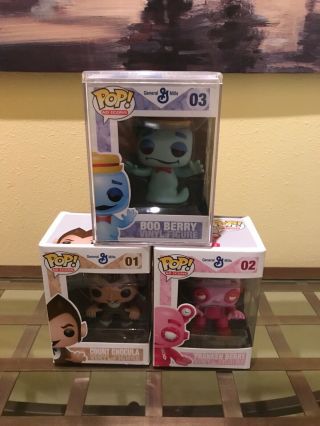 Funko Pop Set Of Rare Count Chocula,  Frankenberry,  And Blueberry Pops Vaulted.