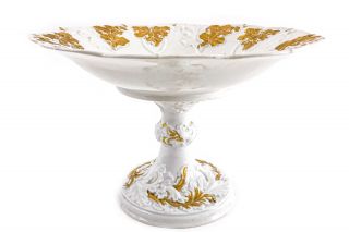 Antique Meissen Compote Pedestal Bowl - White Porcelain W/ Gold Gilt Floral