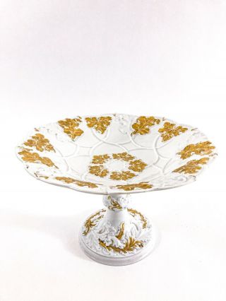 Antique Meissen Compote Pedestal Bowl - White Porcelain w/ Gold Gilt Floral 2