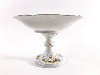Antique Meissen Compote Pedestal Bowl - White Porcelain w/ Gold Gilt Floral 4