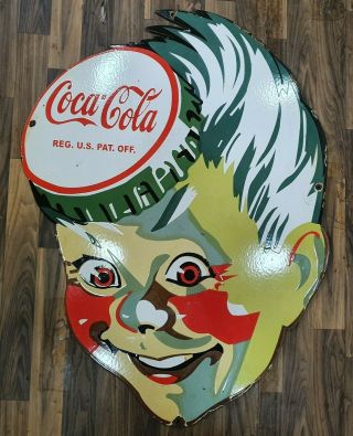 Coca Cola Sprite Boy Vintage Porcelain Sign 26 X 36 Inches