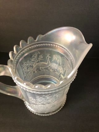 White Antique Carnival Glass NORTHWOOD Peacock at the Fountain Water Pitcher 5