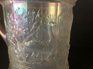 White Antique Carnival Glass NORTHWOOD Peacock at the Fountain Water Pitcher 7