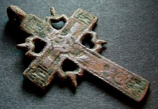 Ancient Bronze Cross Rare.  Religious Artifact 17 - 18 Century.  37 Mm.  (r.  011)