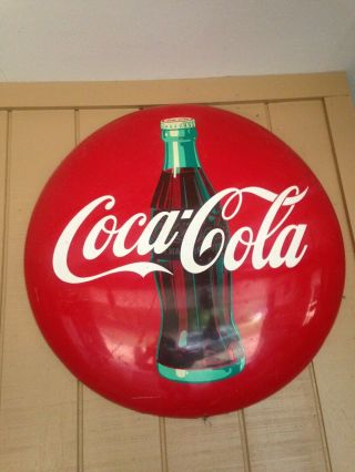 Vintage Painted Metal Coca Cola 36 " Button Sign / Coke / Soda 50’s
