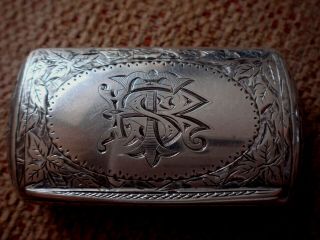 Solid Sterling Silver English Hallmarked 1888 Birmingham Snuff Box / Pill Box