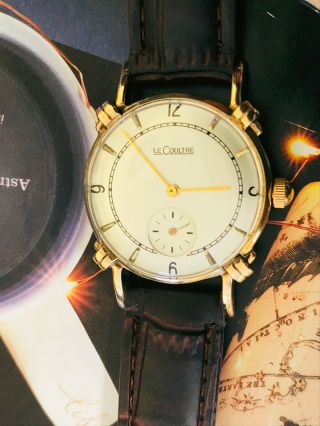 Vintage Solid 14K Gold Lecoultre Art Deco men ' s watch,  rare midsize 7