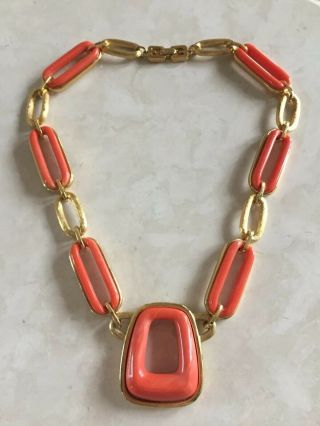 Givenchy 1976 Vtg Sunset Orange Modernist Designer Statement Necklace -