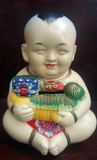 Chinese Vintage Porcelain Figure Of A Child (good Luck Money Box)