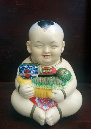 Chinese vintage porcelain figure of a child (good luck Money Box) 5
