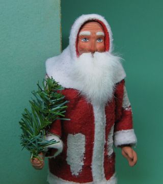 Antique Red Santa Christmas Paper Mache Made In Germany Ca.  1930,  Box