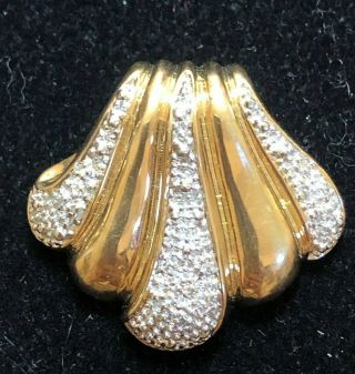 Vintage Estate 14k Gold Diamond Pendant Slide Necklace Scallop Shell Italy