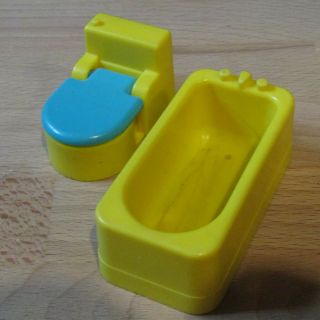 Vintage Fisher Price Little People Toilet Tub Yellow House Replacement Toy