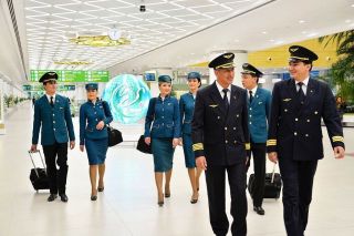 Turkmenistan Airlines stewardess flight attendant cabin crew uniform rare 2014 12