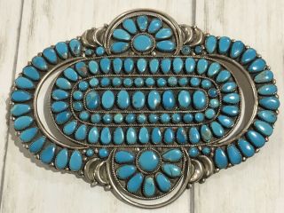 Vintage Navajo J M Begay Huge Turquoise Silver Pin Pendant 5 7/8” X 4 5/8”