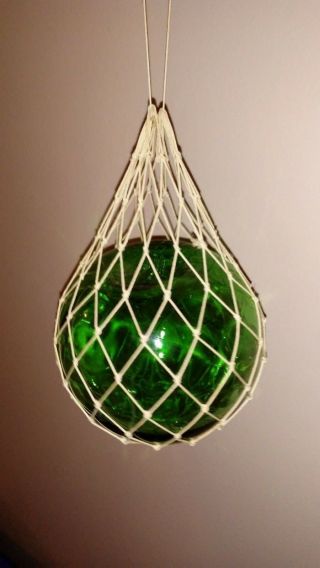 Vintage Japanese Glass Buoy Fishing Float 5 " Green Nautical Decor