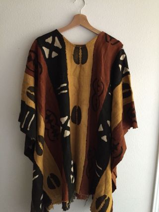 African Ooak Poncho,  Made Of Vintage Mud Cloth,  Bogolanfini Textiles From Mali