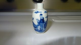 Antique Chinese Porcelain Blue & White Snuff Bottle Qing Dynasty Scholars