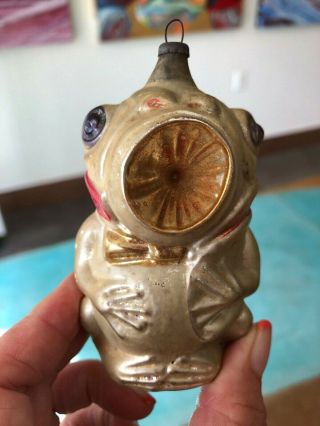 Antique Figural Open Mouth Frog Ornament Mercury Glass Early