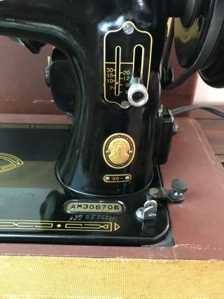 SERVICED Heavy Duty Vtg Singer Sewing Machine 99 - 31 Denim Leather Portable,  Gold 9