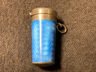 Antique Art Deco sterling silver blue guilloche enamel pill box pendant 1” GREAT 2