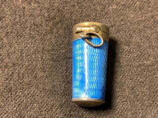 Antique Art Deco sterling silver blue guilloche enamel pill box pendant 1” GREAT 5