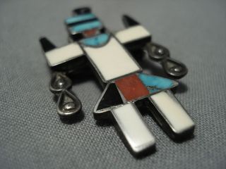 Museum Vintage Navajo Turquoise Coral Sterling Silver Kachina Pin Old