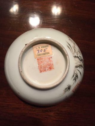 Antique Chinese ceramic bowl with bubble goldfish.  Chop marks.  L.  B.  Knouff 3