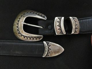 Vintage Western Rancher 4 Piece Heavy Sterling Silver Belt Buckle Set