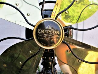 Antique Vintage Fully Restored Oscillating Emerson 73648 Fan Brass Blades 16 "