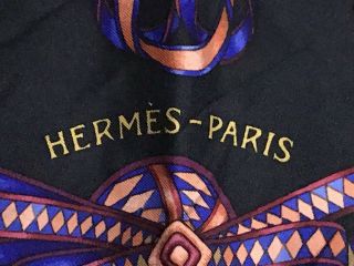Estate Vintage Hermes France Les Rubans Du Cheval Black Colorful 35 