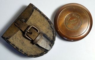 Antique Brass Maritime Stanley London Poem Compass W/ Handmade Leather Box Case