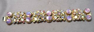 GLAMOROUS Iridescent Rhinestone/Givre Pink Opaline Glass Cabochon Bracelet WOW 2
