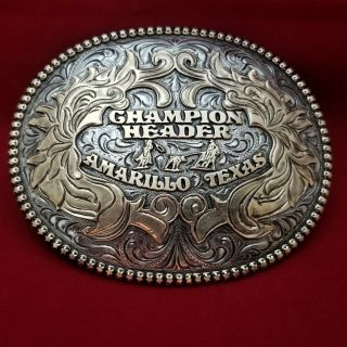 Rodeo Trophy Buckle Vintage Amarillo Texas Team Roping Header Rodeo Champion 52