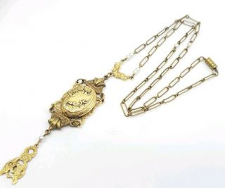 Antique Victorian Photo Locket Gold Filled Lariat Necklace