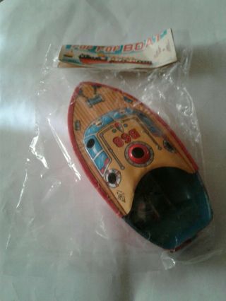 Vintage Litho Tin Japanese Pop Pop Boat In Bag Candle Powered Tin Boat B68,  1970s