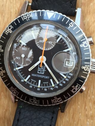 Swiss Valjoux 7765 Chronograph Watch Watersport Vintage 1970s Very Rare Divers