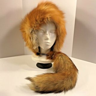 Vintage Halston Usa Red Fox Fur Hat And Tail Stunning